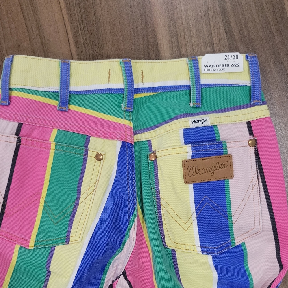Wrangler Striped Wanderer High Rise Flare Jeans Colorful Pants Size 24/30 Retro - Picture 9 of 11
